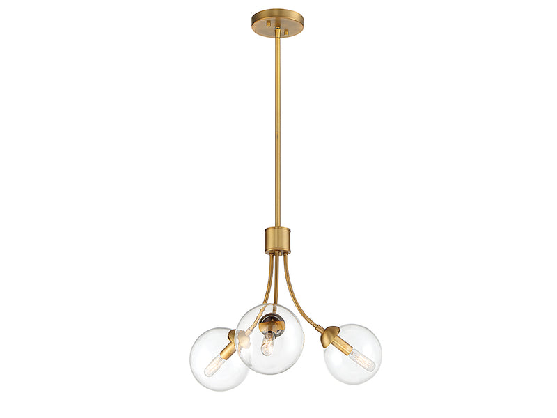 Meridian M10057NB Three Light Chandelier, Natural Brass