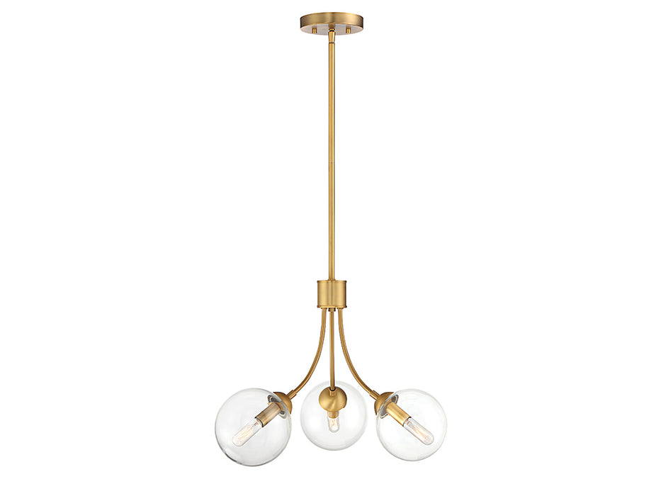 Meridian M10057NB Three Light Chandelier, Natural Brass