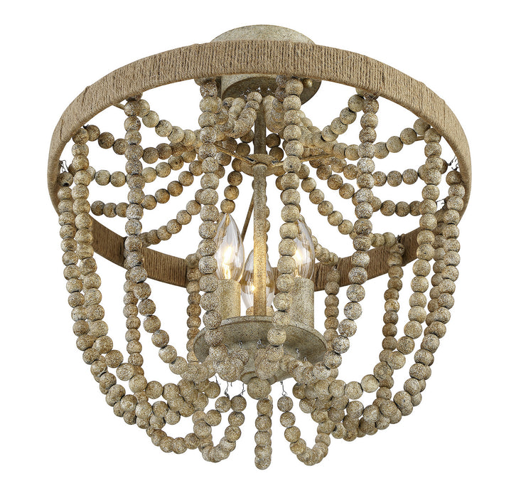 Meridian M60002-97 Three Light Semi-Flush Mount, Natural Wood with Rope