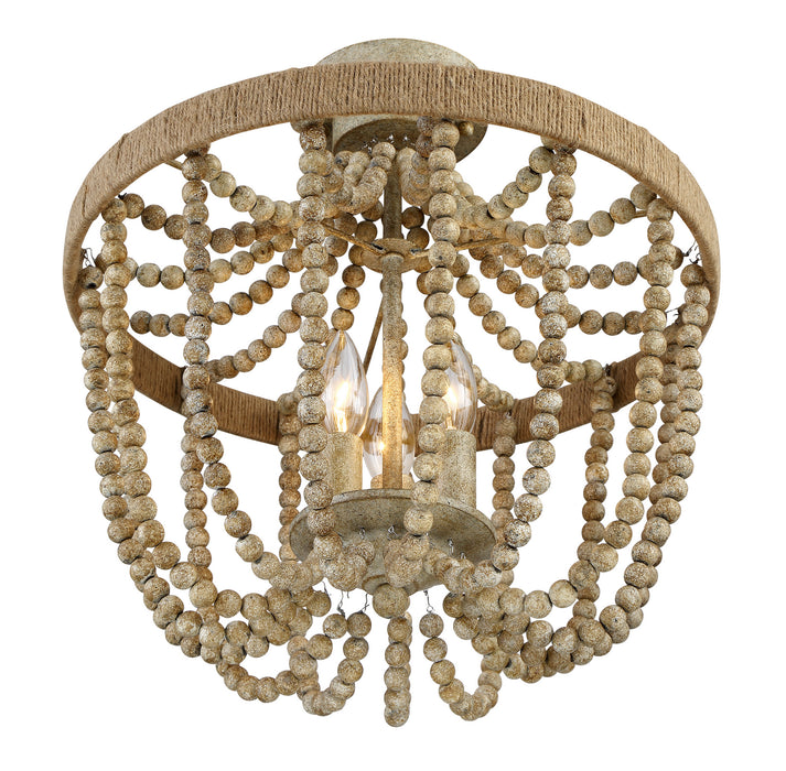 Meridian M60002-97 Three Light Semi-Flush Mount, Natural Wood with Rope