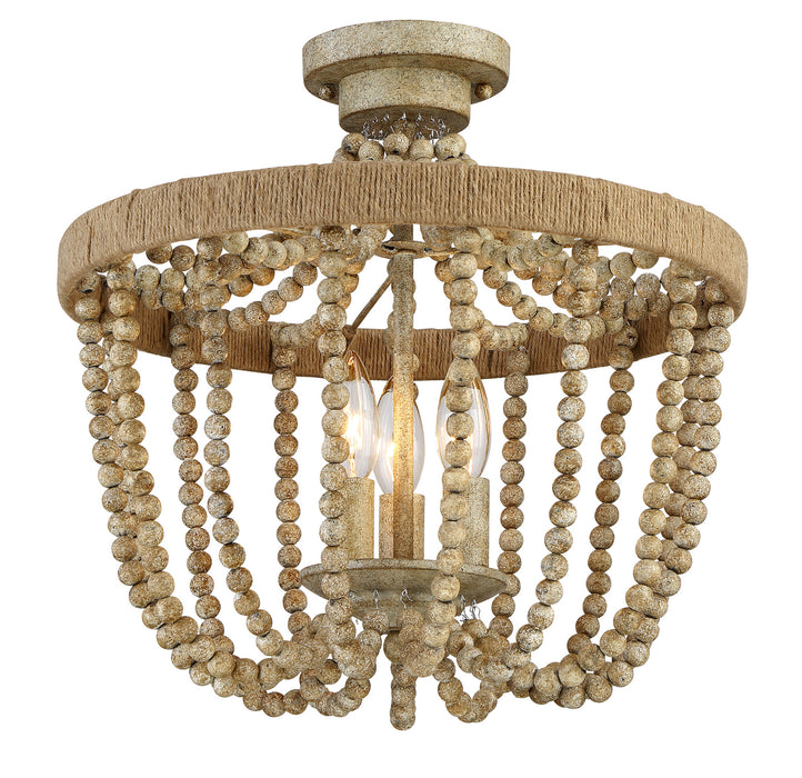 Meridian M60002-97 Three Light Semi-Flush Mount, Natural Wood with Rope