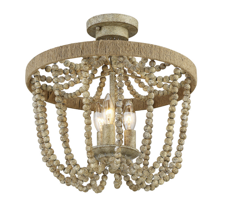 Meridian M60002-97 Three Light Semi-Flush Mount, Natural Wood with Rope