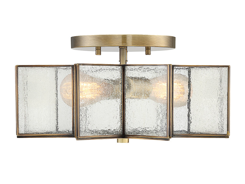 Meridian M60004NB Two Light Semi-Flush Mount, Natural Brass