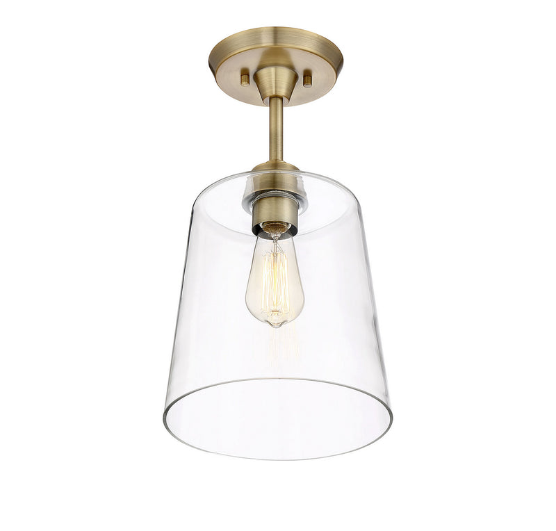 Meridian M60010NB One Light Semi-Flush Mount, Natural Brass