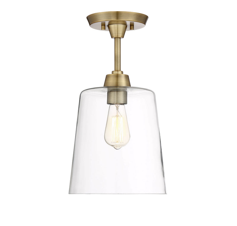 Meridian M60010NB One Light Semi-Flush Mount, Natural Brass
