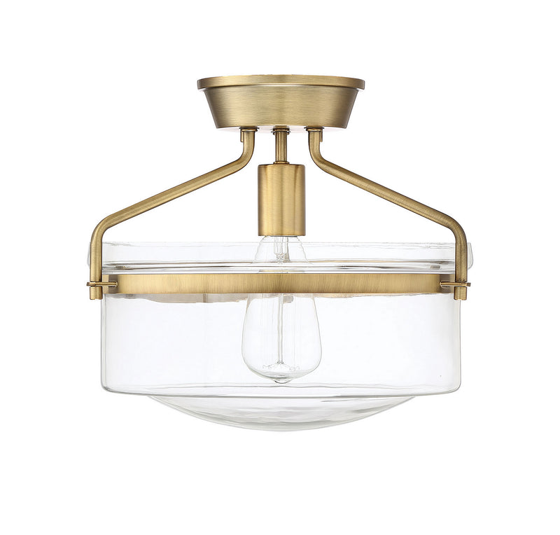 Meridian M60011NB One Light Semi-Flush Mount, Natural Brass