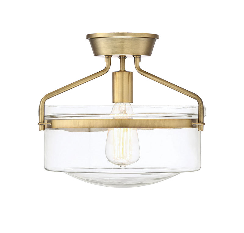 Meridian M60011NB One Light Semi-Flush Mount, Natural Brass