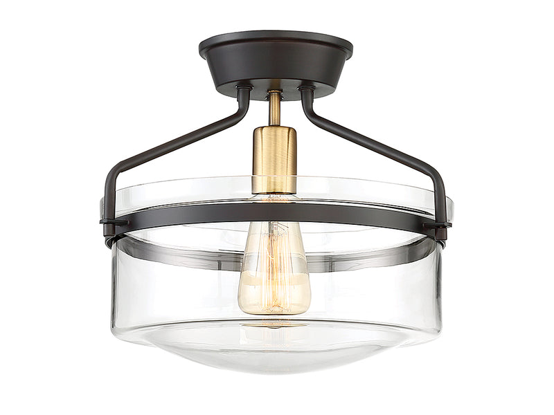 Meridian M60011ORBNB One Light Semi-Flush Mount, Oil Rubbed Bronze with Natural Brass