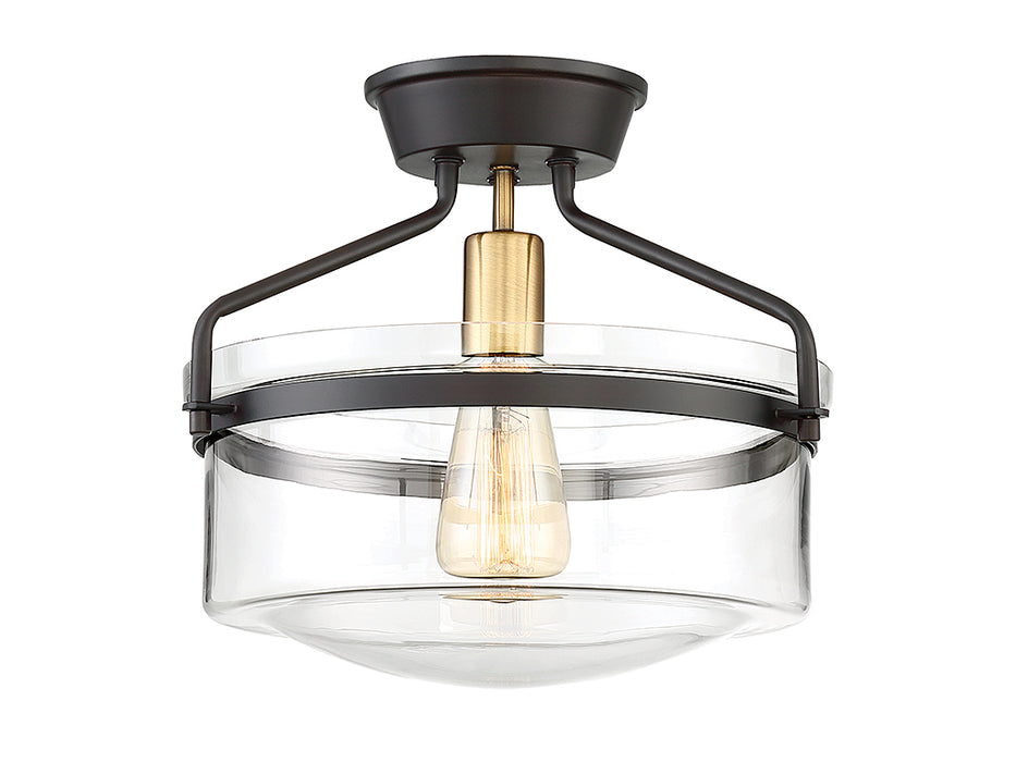 Meridian M60011ORBNB One Light Semi-Flush Mount, Oil Rubbed Bronze with Natural Brass