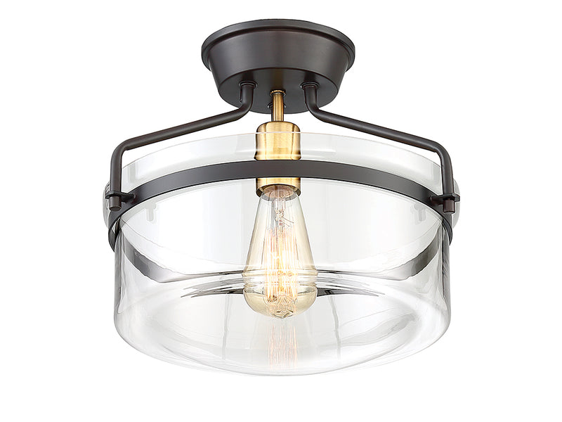 Meridian M60011ORBNB One Light Semi-Flush Mount, Oil Rubbed Bronze with Natural Brass