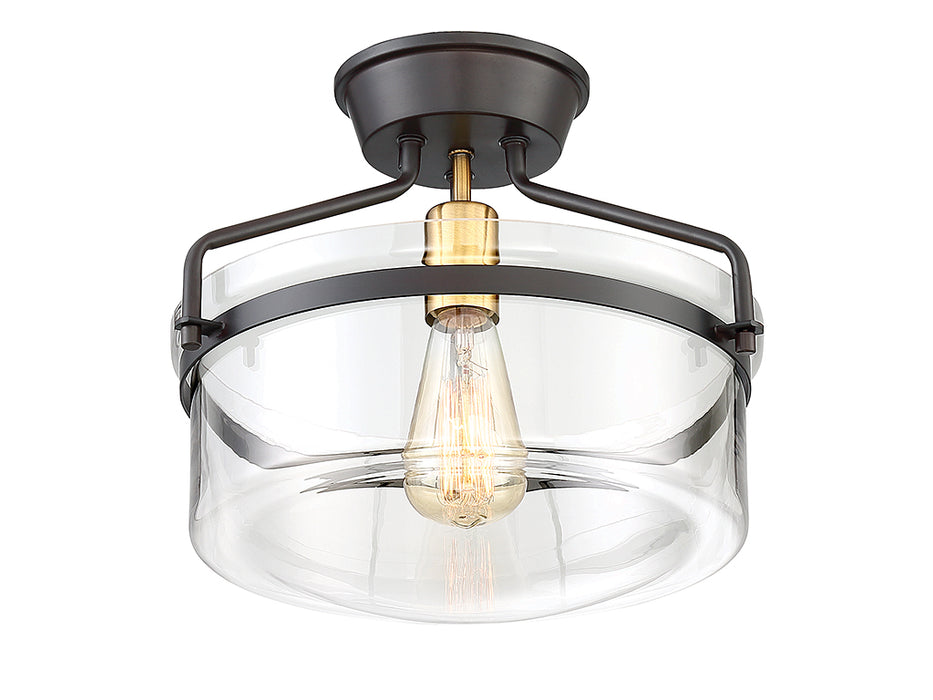 Meridian M60011ORBNB One Light Semi-Flush Mount, Oil Rubbed Bronze with Natural Brass