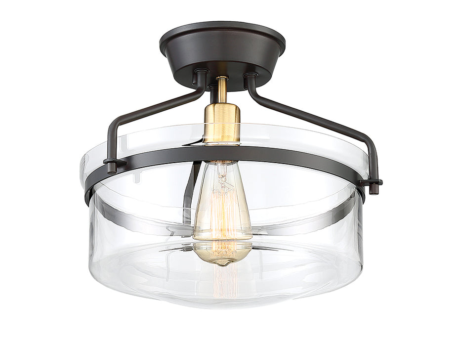 Meridian M60011ORBNB One Light Semi-Flush Mount, Oil Rubbed Bronze with Natural Brass