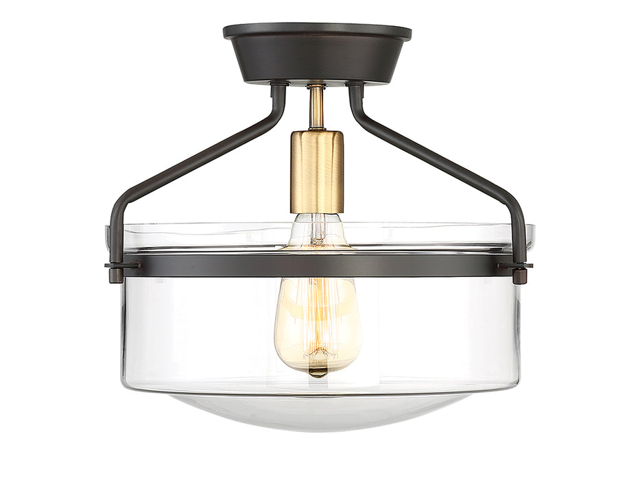 Meridian M60011ORBNB One Light Semi-Flush Mount, Oil Rubbed Bronze with Natural Brass