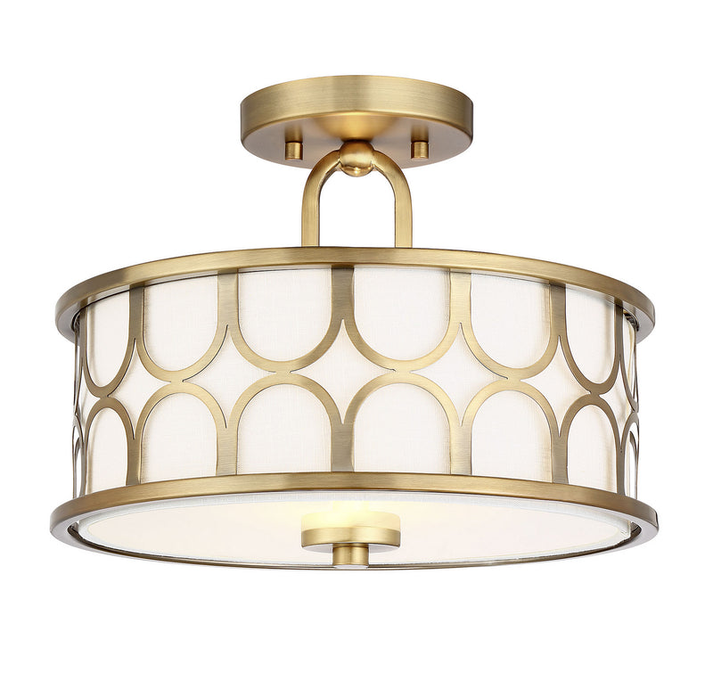 Meridian M60015NB Two Light Semi-Flush Mount, Natural Brass