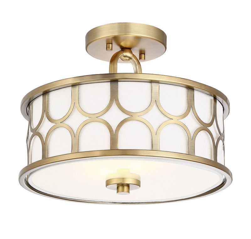 Meridian M60015NB Two Light Semi-Flush Mount, Natural Brass