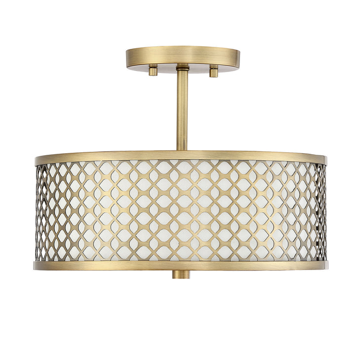 Meridian M60016NB Two Light Semi-Flush Mount, Natural Brass