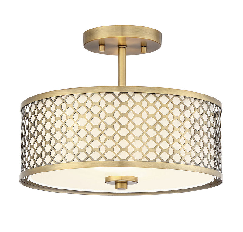 Meridian M60016NB Two Light Semi-Flush Mount, Natural Brass