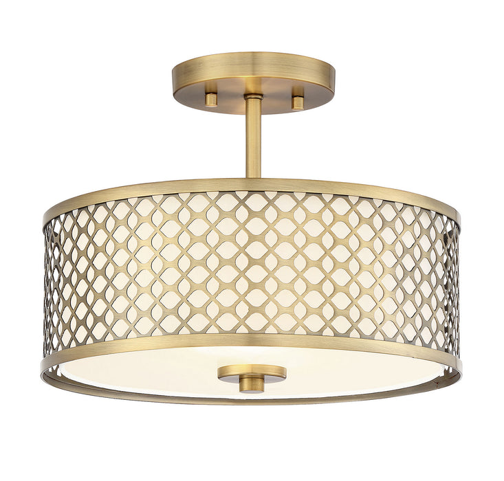 Meridian M60016NB Two Light Semi-Flush Mount, Natural Brass