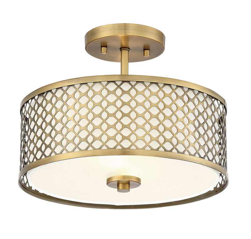 Meridian M60016NB Two Light Semi-Flush Mount, Natural Brass