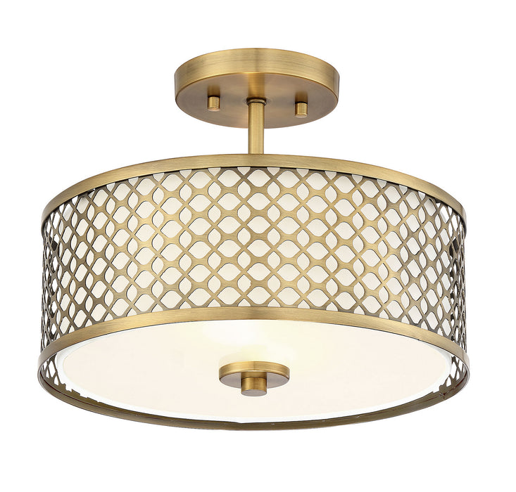 Meridian M60016NB Two Light Semi-Flush Mount, Natural Brass
