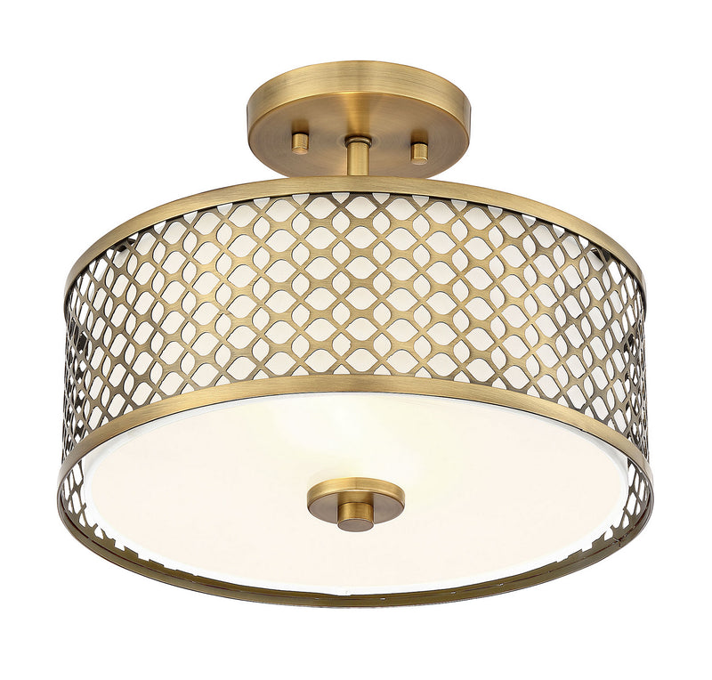 Meridian M60016NB Two Light Semi-Flush Mount, Natural Brass