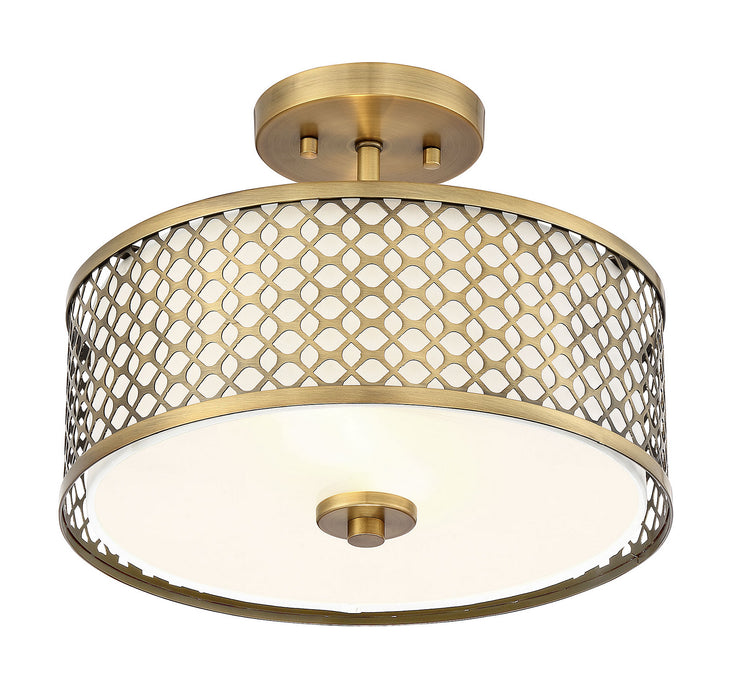 Meridian M60016NB Two Light Semi-Flush Mount, Natural Brass