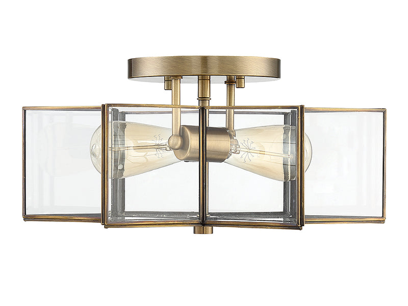 Meridian M60021NB Two Light Semi-Flush Mount, Natural Brass