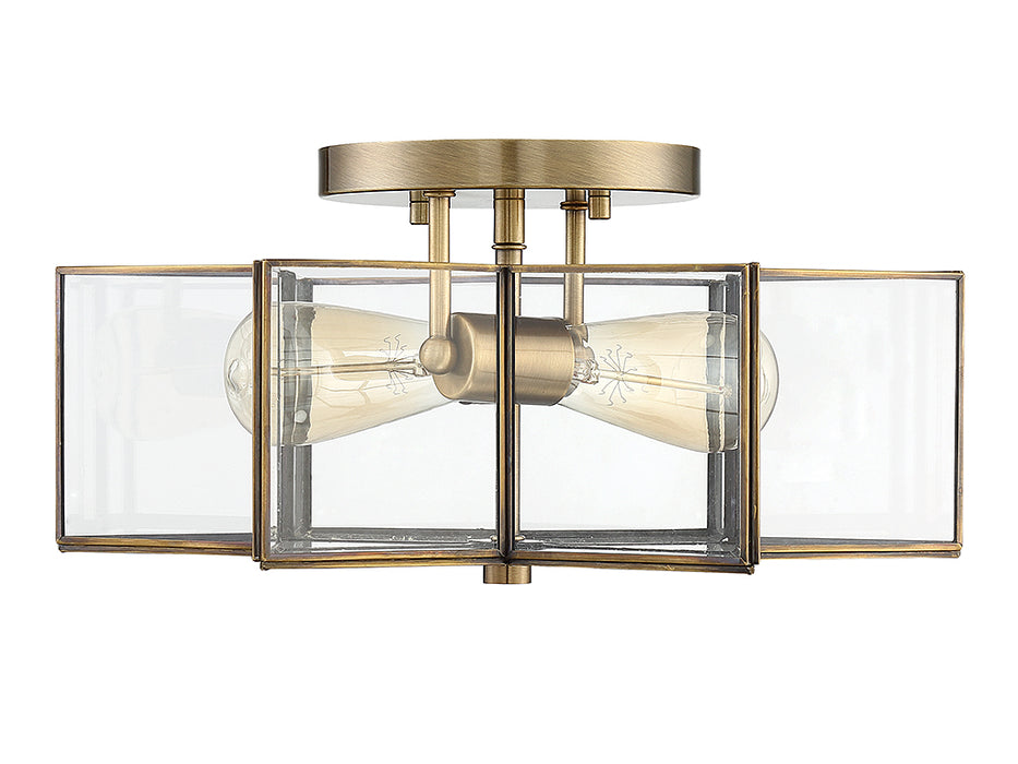 Meridian M60021NB Two Light Semi-Flush Mount, Natural Brass