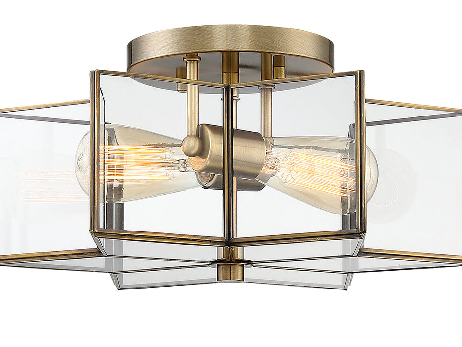 Meridian M60021NB Two Light Semi-Flush Mount, Natural Brass
