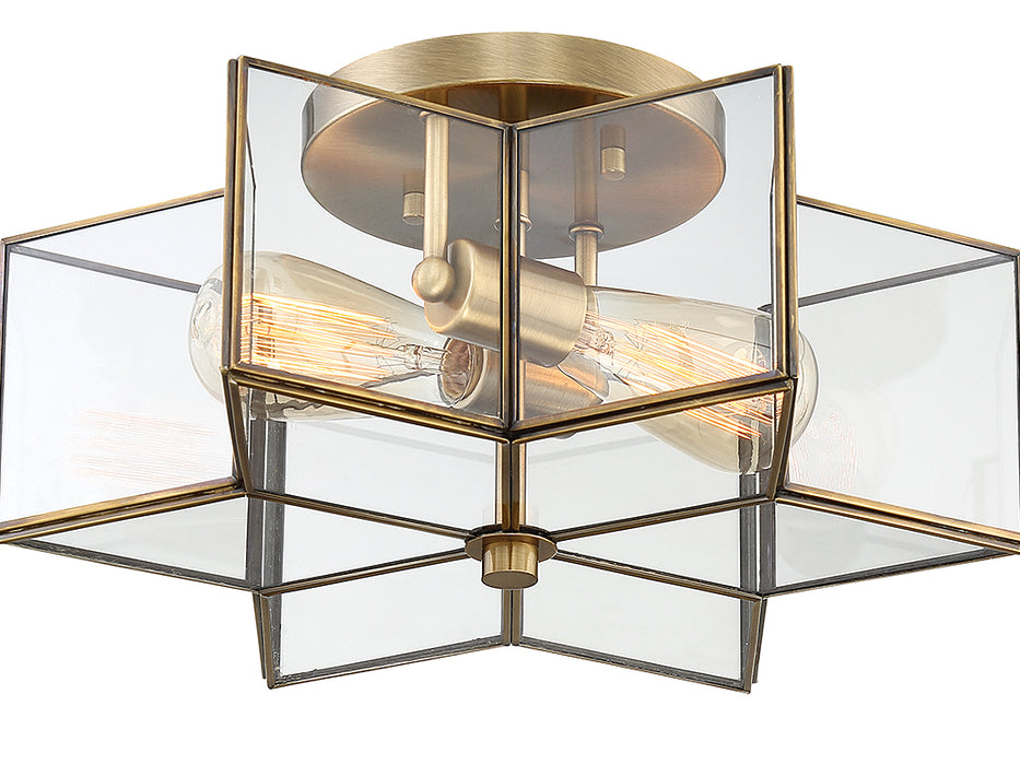 Meridian M60021NB Two Light Semi-Flush Mount, Natural Brass