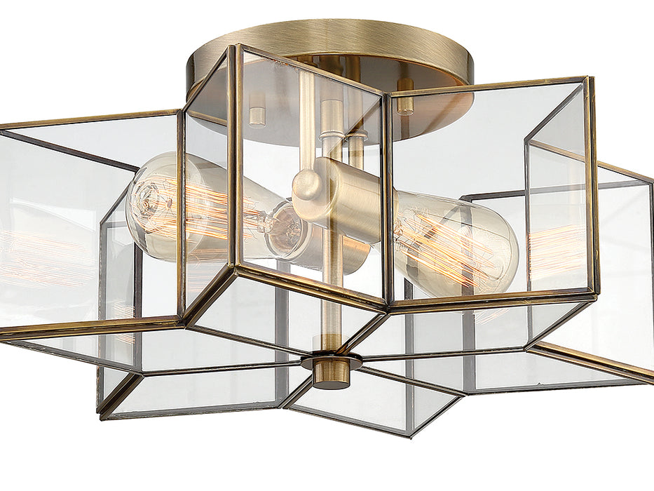 Meridian M60021NB Two Light Semi-Flush Mount, Natural Brass