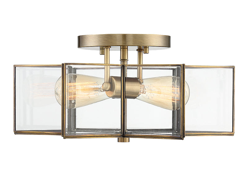 Meridian M60021NB Two Light Semi-Flush Mount, Natural Brass