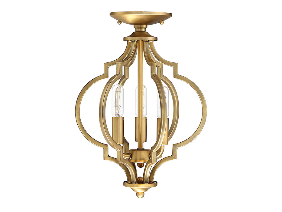 Meridian M60055NB Three Light Semi-Flush Mount, Natural Brass