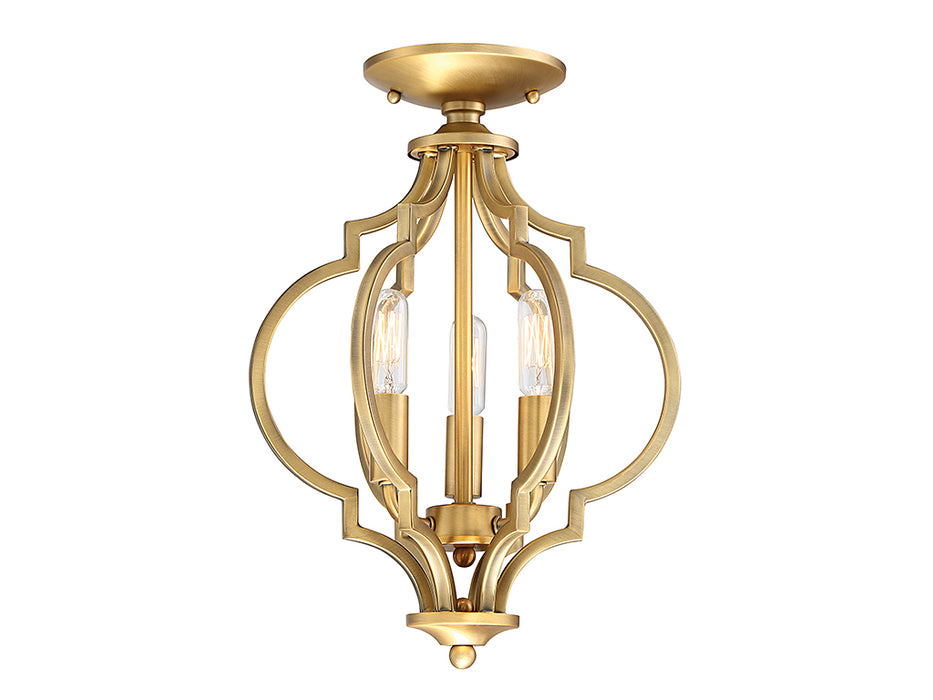 Meridian M60055NB Three Light Semi-Flush Mount, Natural Brass