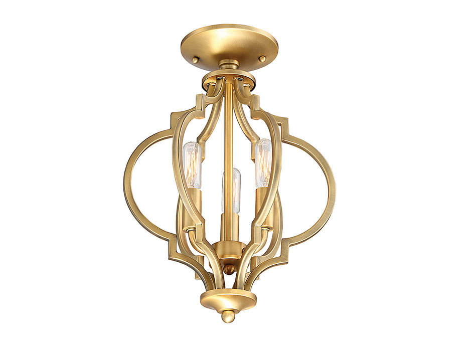 Meridian M60055NB Three Light Semi-Flush Mount, Natural Brass