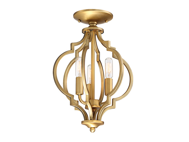 Meridian M60055NB Three Light Semi-Flush Mount, Natural Brass