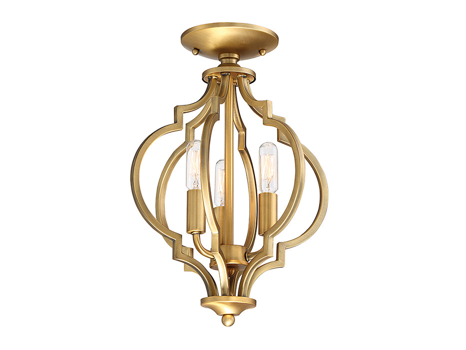 Meridian M60055NB Three Light Semi-Flush Mount, Natural Brass
