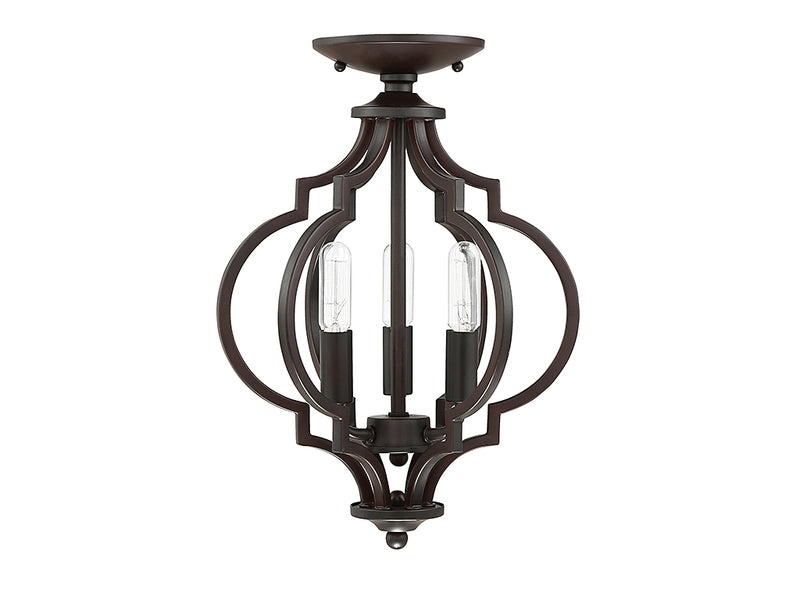 Meridian M60055ORB Three Light Semi-Flush Mount, Oil Rubbed Bronze
