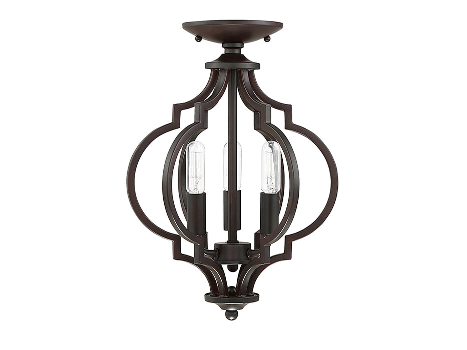 Meridian M60055ORB Three Light Semi-Flush Mount, Oil Rubbed Bronze