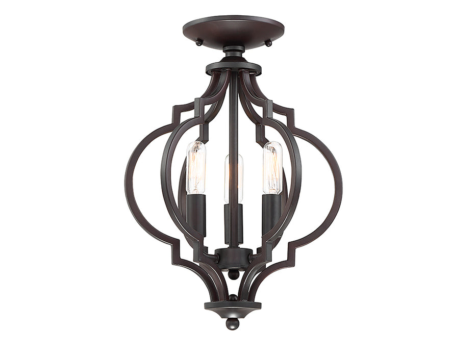 Meridian M60055ORB Three Light Semi-Flush Mount, Oil Rubbed Bronze