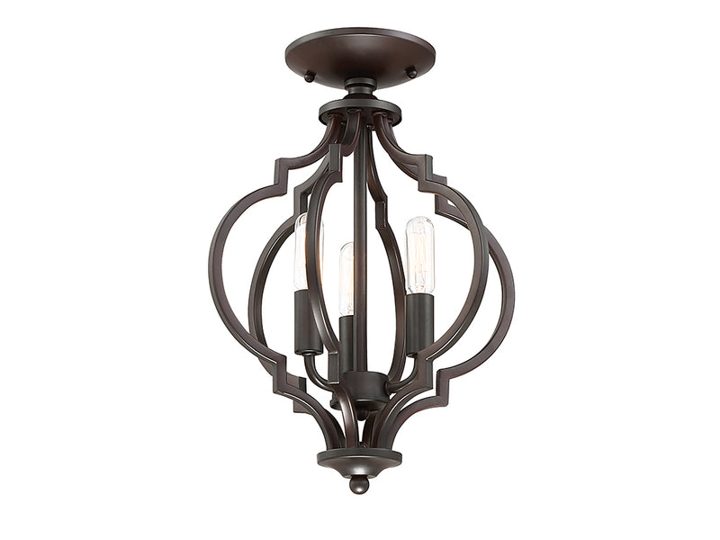 Meridian M60055ORB Three Light Semi-Flush Mount, Oil Rubbed Bronze