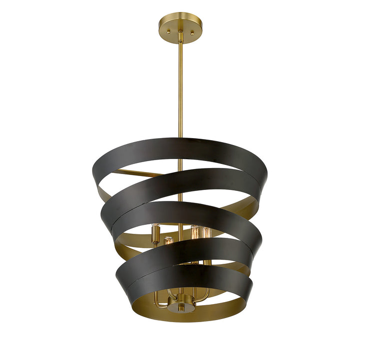 Meridian M70009-46 Four Light Pendant, Matte Black with Gold