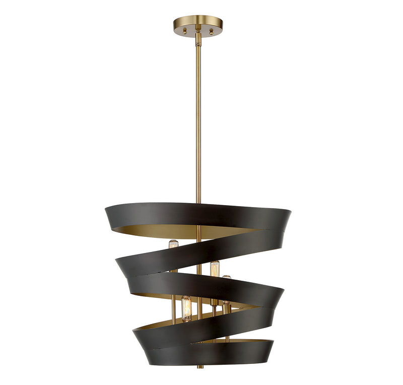 Meridian M70009-46 Four Light Pendant, Matte Black with Gold