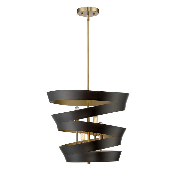 Meridian M70009-46 Four Light Pendant, Matte Black with Gold