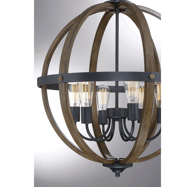 Meridian M70034WB Six Light Pendant, Wood with Black