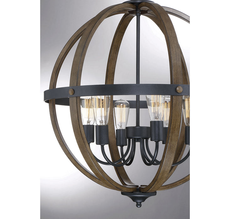 Meridian M70034WB Six Light Pendant, Wood with Black