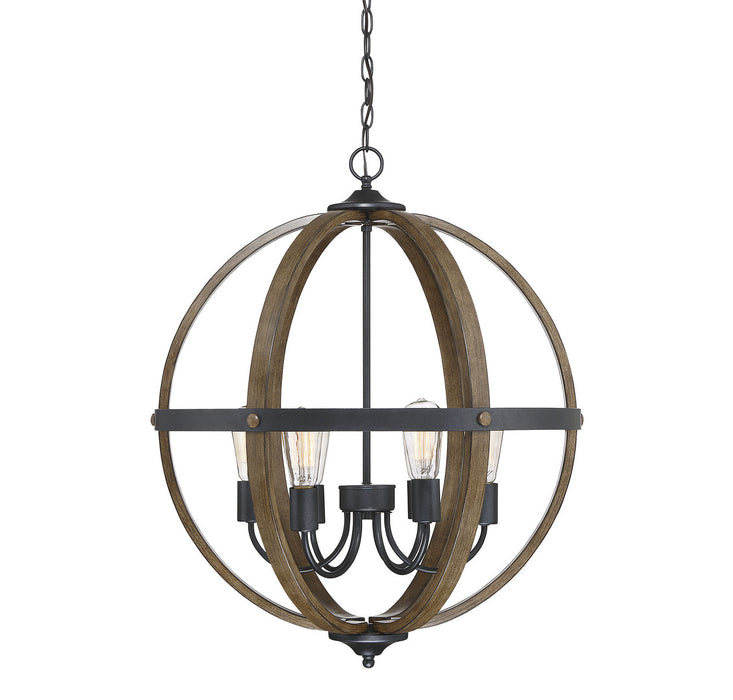 Meridian M70034WB Six Light Pendant, Wood with Black