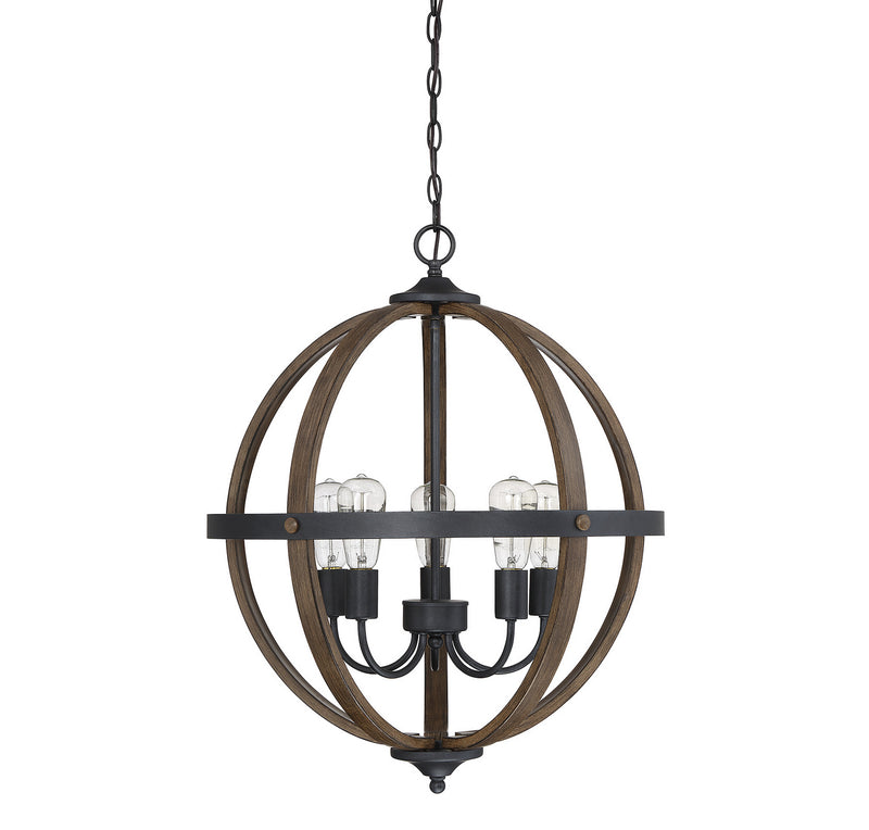 Meridian M70041WB Five Light Chandelier, Wood with Black