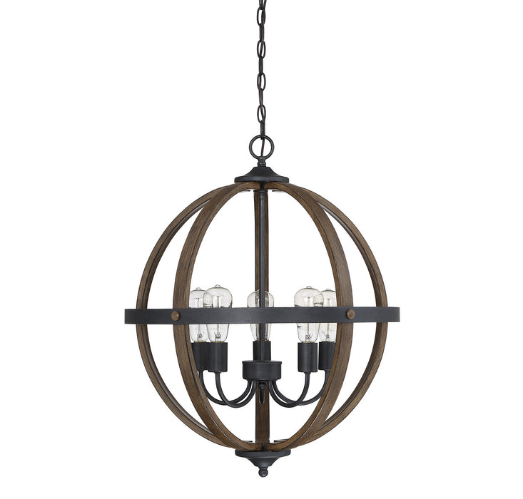 Meridian M70041WB Five Light Chandelier, Wood with Black