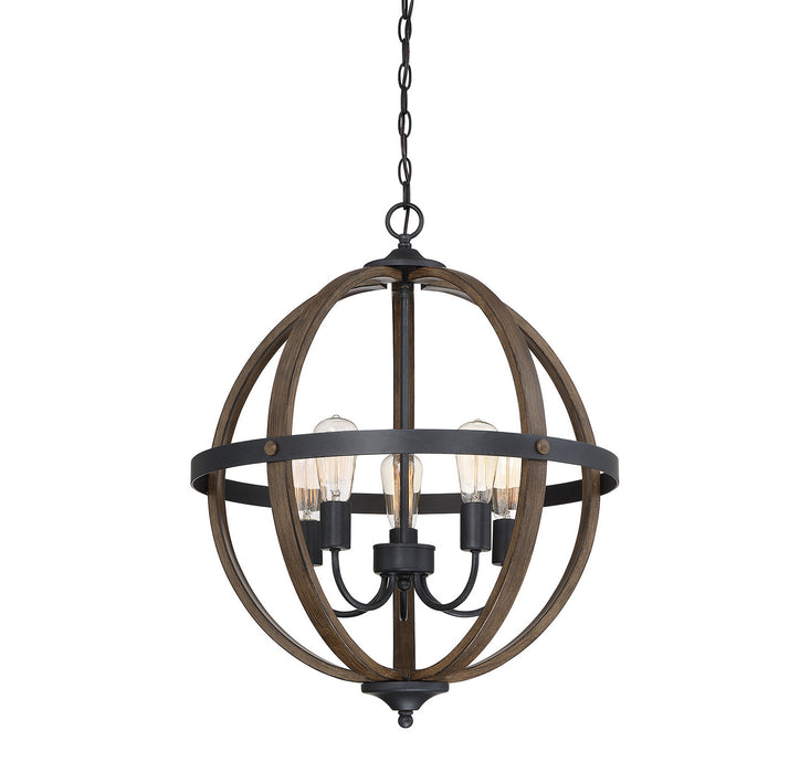 Meridian M70041WB Five Light Chandelier, Wood with Black